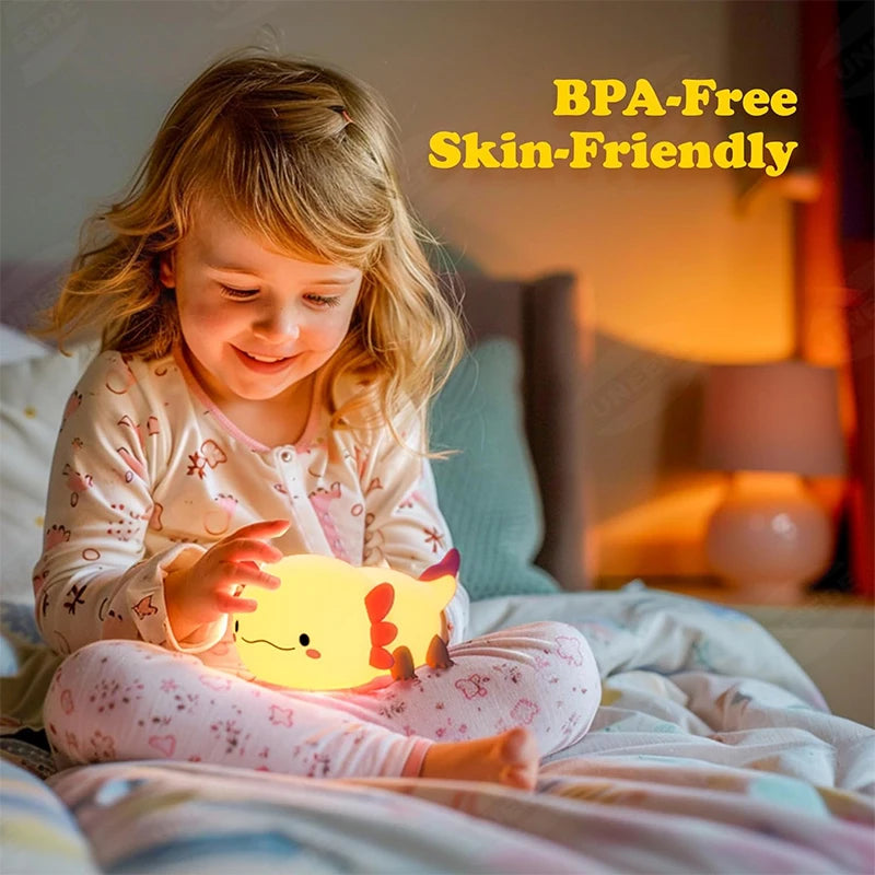 🌙🦎 Magical Axolotl – Kids’ Silicone Night Light with a Soft Glow to Create a Calm Bedtime Atmosphere, USB Rechargeable