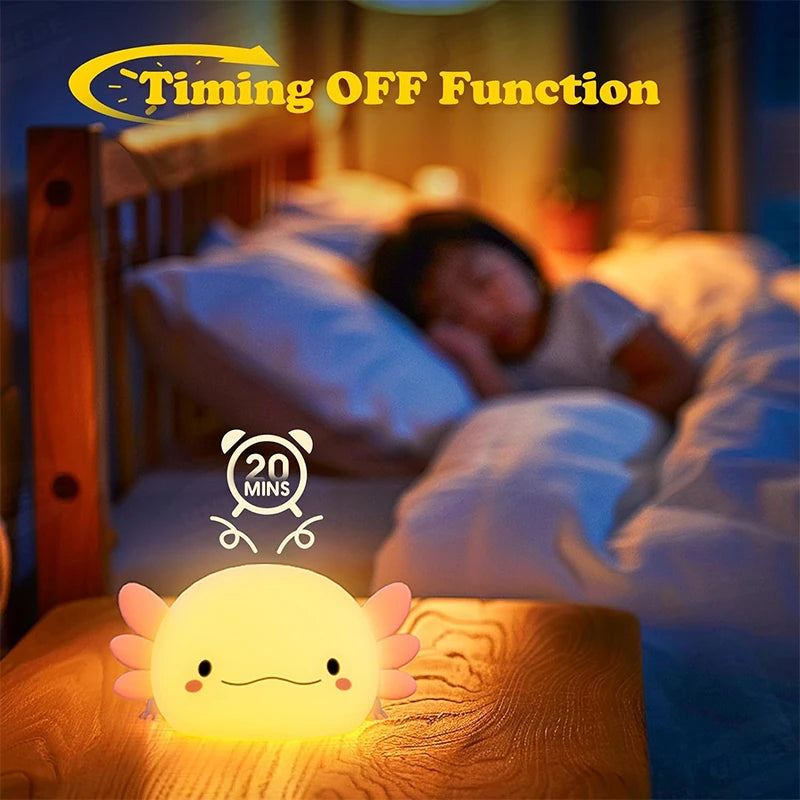 🌙🦎 Magical Axolotl – Kids’ Silicone Night Light with a Soft Glow to Create a Calm Bedtime Atmosphere, USB Rechargeable