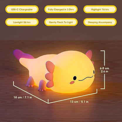 🌙🦎 Magical Axolotl – Kids’ Silicone Night Light with a Soft Glow to Create a Calm Bedtime Atmosphere, USB Rechargeable
