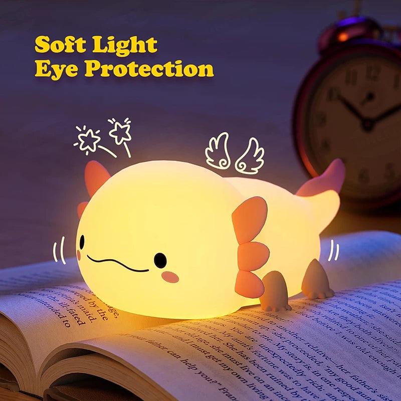 🌙🦎 Magical Axolotl – Kids’ Silicone Night Light with a Soft Glow to Create a Calm Bedtime Atmosphere, USB Rechargeable